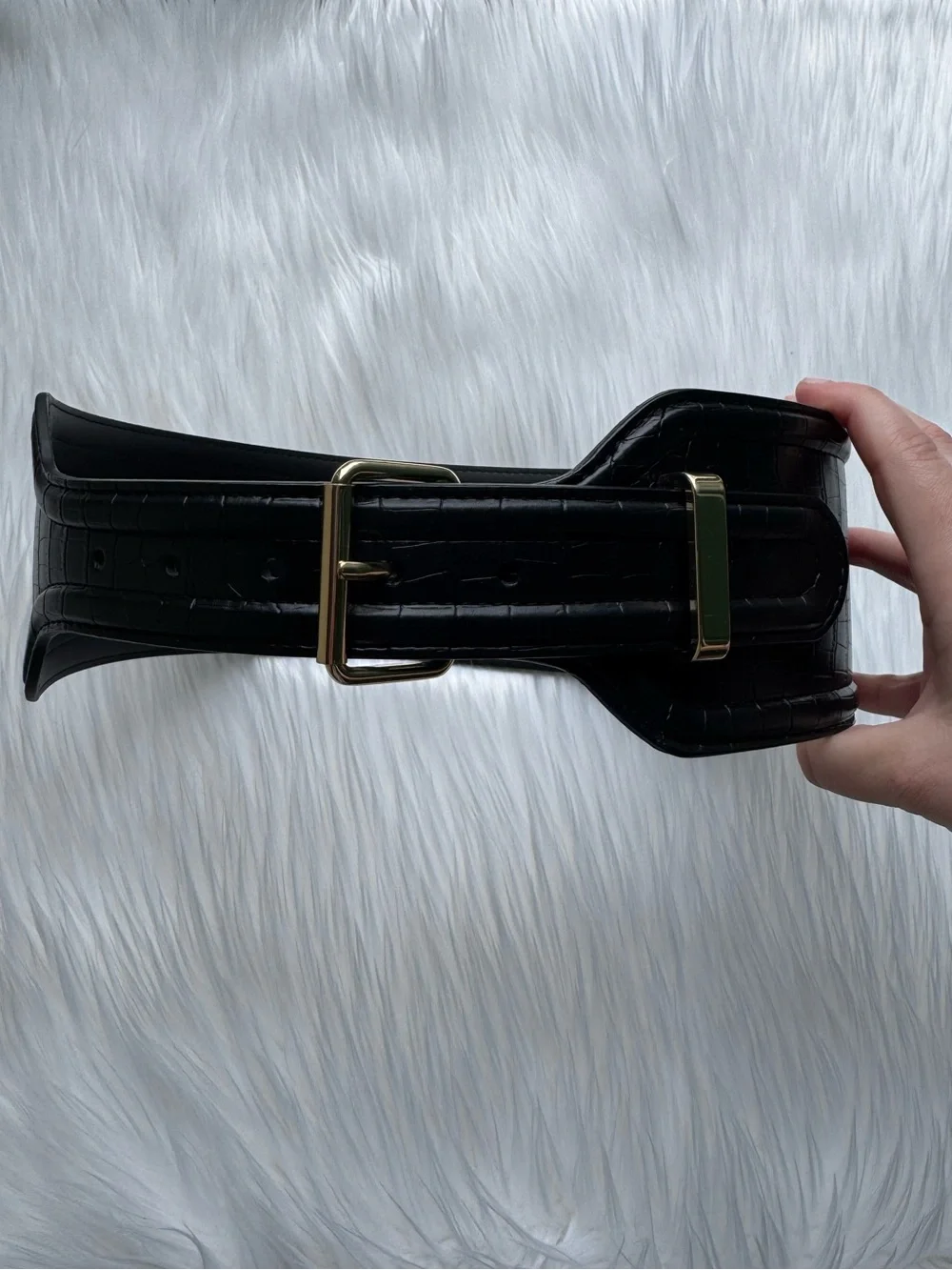 Altuzarra X Target Black Croc Wide Waist Belt with Gold Buckle